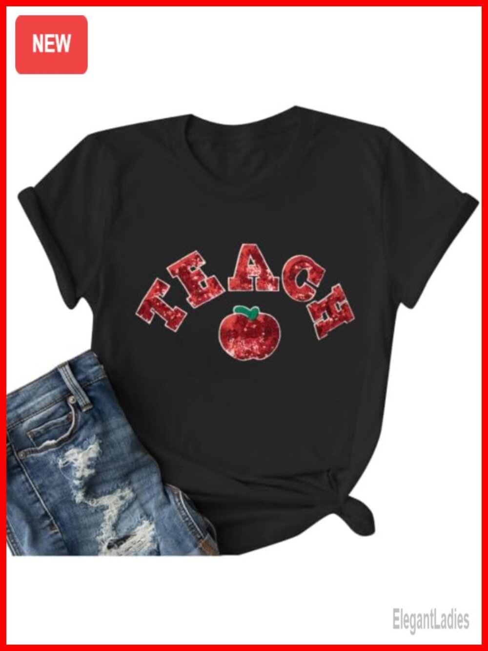 Teacher Shirt Sequin Apple T Shirt Back to School Top for Women